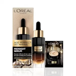 L'Oreal Age Perfect Midnight Face Serum – Anti-Aging, Hyaluronic Acid, 1 Oz + Eye Cream Sample