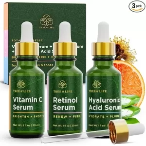 Tree of Life Face Serum Set – Vitamin C, Retinol & Hyaluronic Acid, 3 x 1 Oz