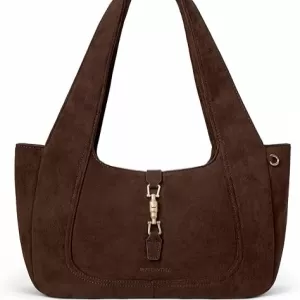 BOSTANTEN Vintage Shoulder Bag – Suede PU Leather, Equestrian Lock, Lightweight Dumpling Tote