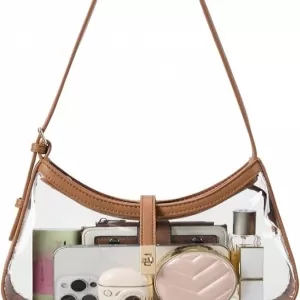 CLUCI Clear Shoulder Bag – Crescent-Shaped PVC Hobo, Vegan Leather Trim, for Stadium/Concerts