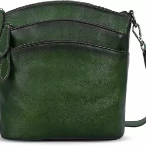 HESHE Genuine Leather Crossbody – Vegetable-Tanned, Multi-Pockets, Adjustable Strap, Vintage Satchel