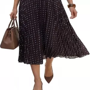 Arach&Cloz Women’s Chiffon A-Line Pleated Floral Skirt – Wide Elastic Band, Flowy & Elegant