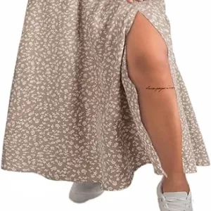 Avanova Women’s Boho Floral Split Thigh Maxi Skirt – High Waisted Long Flowy Skirt with Slit