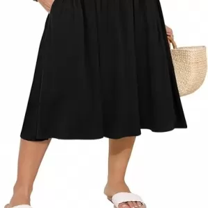 MLXSJ Women’s Summer Flowy Midi Skirt – Elastic High Waisted Casual Pleated Skirt with Pockets