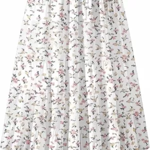 NASHALYLY Women’s Chiffon Elastic High Waist Pleated A-Line Flared Maxi Skirt – Double Layer, Opaque