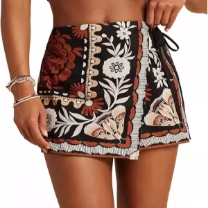 SweatyRocks Women’s Boho Mini Skort – Floral Tie Side Wrap Elastic Waist Summer Skirt Shorts
