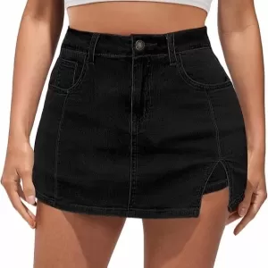 Vetinee Women’s Jean Skort – High Waisted Trendy Slit Stretchy Denim Skirt with Shorts, Y2K Casual Summer