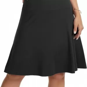 VIISHOW Women’s Knee-Length Skirt – High Waisted Stretchy A-Line Skater Skirt, Soft Knit Modest Casual Skirt