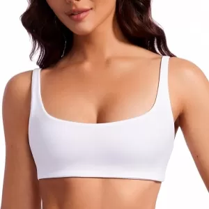 CRZ YOGA Square Neck Sports Bra: Spaghetti Strap, Low Coverage, Padded