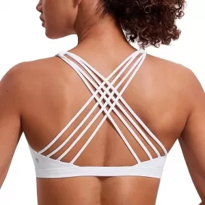 CRZ YOGA Strappy Sports Bra: Criss Cross Back, Light Support, Removable Pads