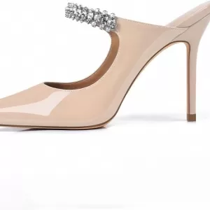 XINIUNIU Heeled Mules for Women – Rhinestone Heels Pointed Toe Slip On 4 Inch Stiletto Closed Toe Sandals
