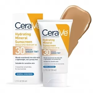 CeraVe Hydrating Mineral Sunscreen SPF 30 – Sheer Tint, Zinc Oxide + Titanium Dioxide