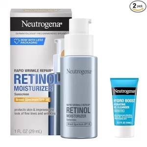 Neutrogena Rapid Wrinkle Repair Retinol Cream SPF 30 – Hyaluronic Acid, 1 Oz + Cleanser Sample