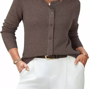 Arach&Cloz Wool Blend Cardigan – Lightweight Business Casual Button Down Sweater Top