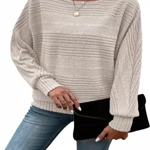 Women's Long Sleeve Tunic – Crewneck Batwing Sweater Business Casual Blouse Fall Fashion 2026 (Apricot)