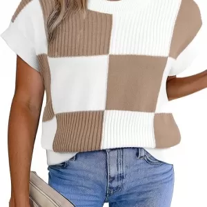 EVALESS Color Block Sweater Vest – Crewneck Short Sleeve Knit Top 2026 Summer Trendy Cap Sleeve