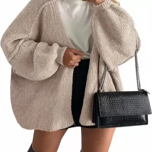 PRETTYGARDEN Oversized Cardigan – Long Lantern Sleeve Knit Open Front Lightweight Sweater