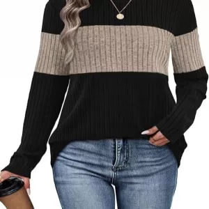WIHOLL Color Block Sweater – Trendy Long Sleeve Top Fall Outfits Early Fall Fashion 2025