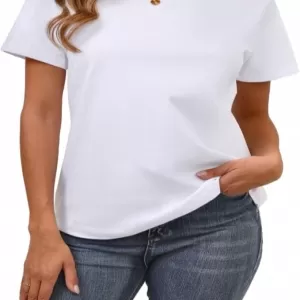 Cotton Basic T-Shirt – Crew Neck Short Sleeve Summer Shirt Solid Loose Fit Workout Top Undershirt (White)