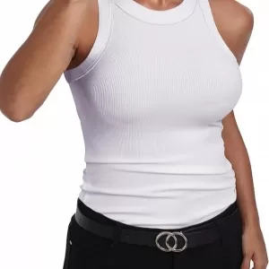 GEMBERA Women's Sleeveless Racerback Tank Top – High Neck Casual Basic Cotton Ribbed Fitted Tank