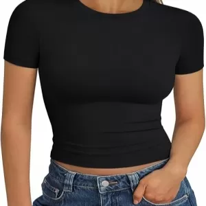 Trendy Queen Short Sleeve T-Shirt – Buttery Soft Summer Crop Top Slim Fit Y2K Basic Tee for Workout