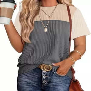 WIHOLL Color Block Knit T-Shirt – Crewneck Short Sleeve Casual Trendy Spring Summer Top 2026