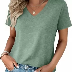 Zeagoo Women's Summer T-Shirt – Short Sleeve V Neck Basic Top Business Casual Outfits S-3XL (Light Green)