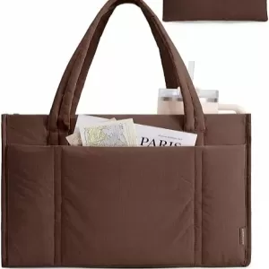 BAGSMART Puffer Tote – 2-Pc Quilted Bag, 21L, Fits 15.6