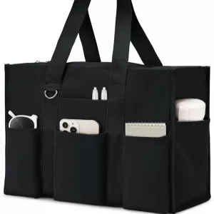 Becokan Large Tote Bag – Waterproof, 12 Pockets, Top Zipper, for Work/School