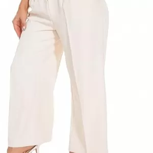 Auravista High Waisted Wide Leg Pants – Back Elastic Business Work Trousers Straight Suit Pants (Beige)
