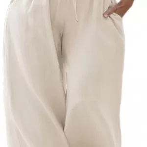 Faleave Women’s Cotton Linen Summer Palazzo Pants – Flowy Wide Leg Beach Trousers with Pockets