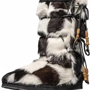 AU&MU Women's Comfort Suede Fur Shearling Knee High Winter Snow Boots – Genuine Sheepskin with Wool Lining