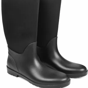 DKSUKO Women's Waterproof Rain Boots – Rubber Short Mid Calf Pull On Snow Mud Shoes (Rain Boot-Black)