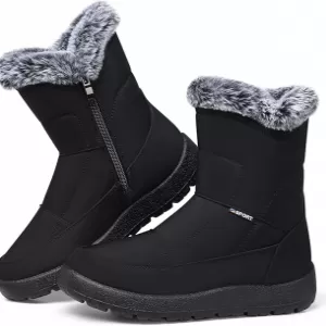 SHIBEVER Women's Waterproof Fur Lined Snow Boots – Anti-Slip Winter Ankle Booties with Side Zipper
