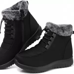 SHIBEVER Women's Winter Snow Boots – Fur Lined Warm Ankle Booties with Adjustable String (Black)