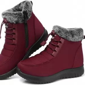 SHIBEVER Women's Winter Snow Boots – Fur Lined Warm Ankle Booties with Adjustable String (Red)