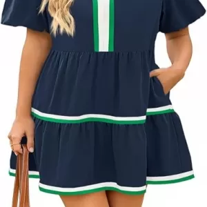 Cicy Bell Floral Mini Dress – V Neck Short Puff Sleeve Patchwork Summer Casual Boho Dress
