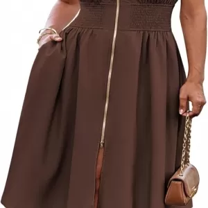 GRACE KARIN Summer Casual Dress – Cap Sleeve Zipper Front Flowy Midi Work Office Dress with Pockets