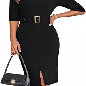 GRACE KARIN Work Dress – 3/4 Sleeve V Neck Bodycon Sheath Office Business Dress with Belt