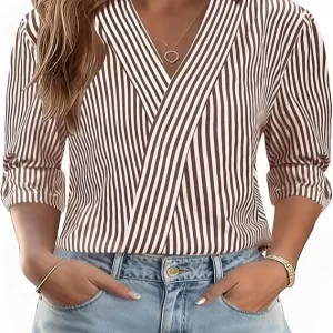 LOMON 3/4 Length Sleeve Blouse – V Neck Collared Trendy Business Casual Work Top Vacation Outfit 2026