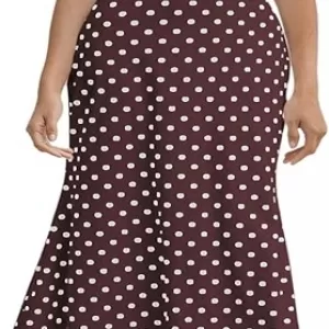 Milumia Polka Dot Maxi Tank Dress – Vintage Mock Neck Sleeveless Elegant Bodycon Long Dress (Brown)