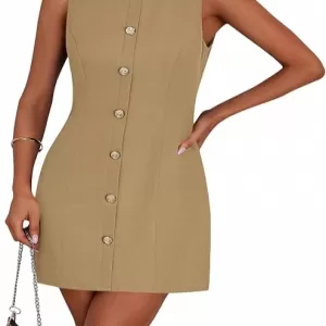 PRETTYGARDEN Work Short Dress 2026 – Sleeveless Button Down Elegant Business Formal Office Outfit