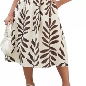 SEAFORM Casual Long Dress – V-Neck Retro Floral Print Elegant Long Fitted Dress with Flowy Hemlines