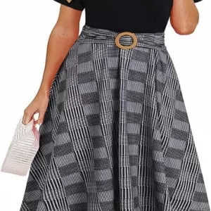 Women's Vintage Criss-Cross V Neck Dress – Short Sleeve Fit and Flare Tea Dress with Pockets